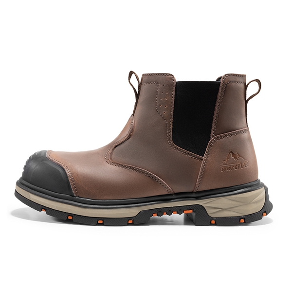 Men's Leather Slip-On Chelsea Work Boots - DARK BROWN - 6